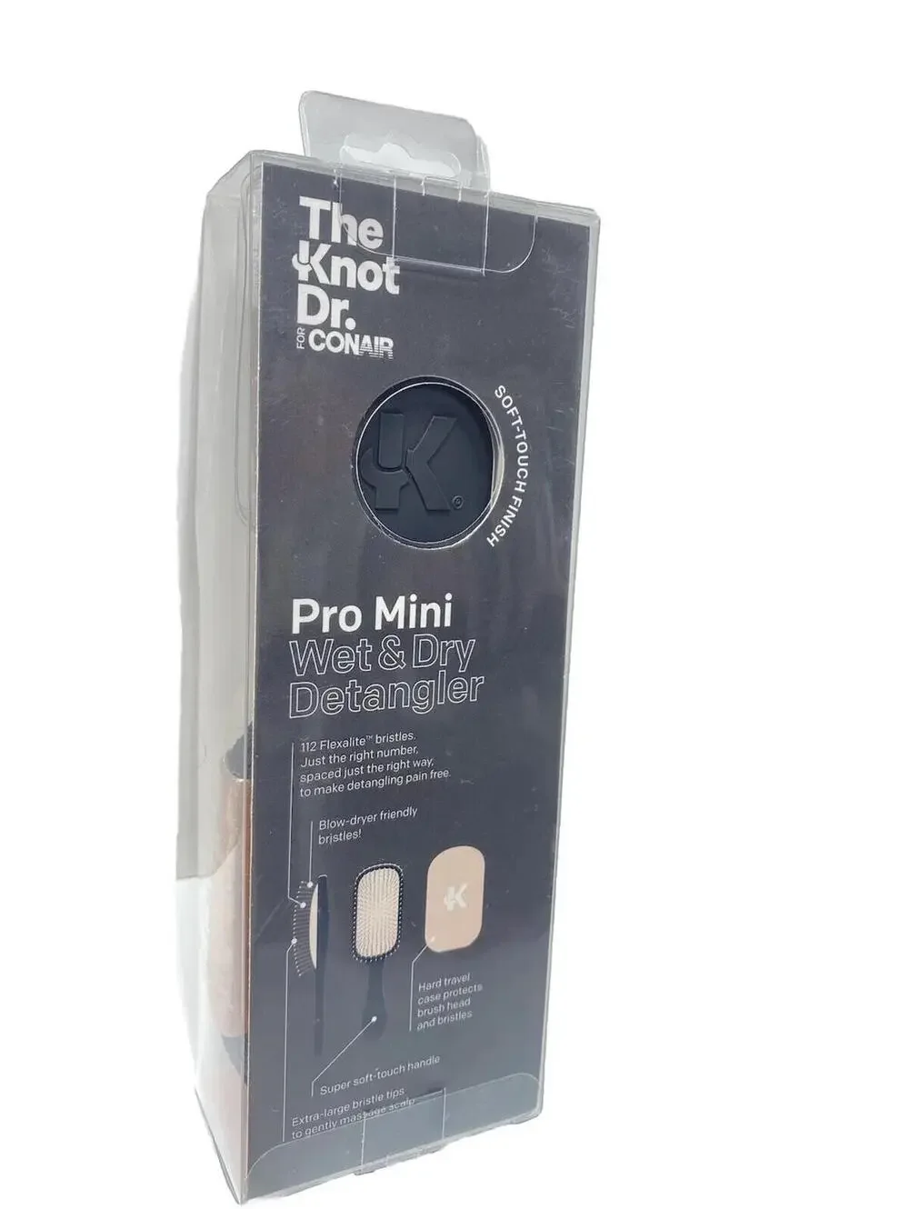 Conair Knot Dr Pro Mini Wet Dry Hair Detangler Brush with Carry Case
